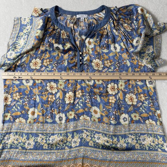 Current Air Split Neck Top Blouse Sz XL Floral Flutter Sleeve Boho Airy Peasant - Picture 8 of 10